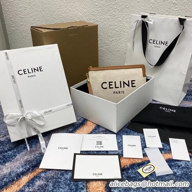 Classic Hot Celine CLUTCHES LARGE POUCH IN COTTON WITH CELINE PRINT AND CALFSKIN 100672 BROWN