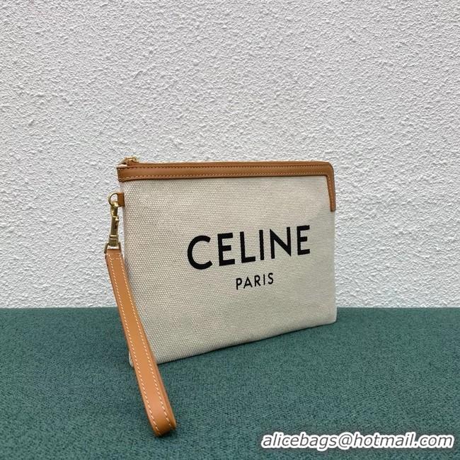 Classic Hot Celine CLUTCHES LARGE POUCH IN COTTON WITH CELINE PRINT AND CALFSKIN 100672 BROWN