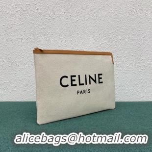 Purchase Celine CLUTCHES LARGE POUCH IN COTTON WITH CELINE PRINT AND CALFSKIN 10B802B BROWN