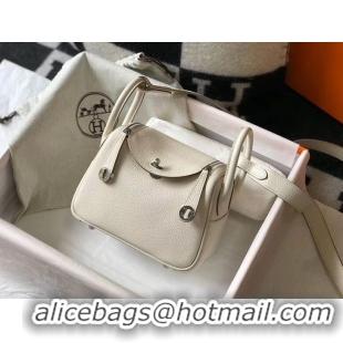 Comfortable Hermes mini Lindy Original Togo Leather Bag LD19 White&Silver-Tone Metal