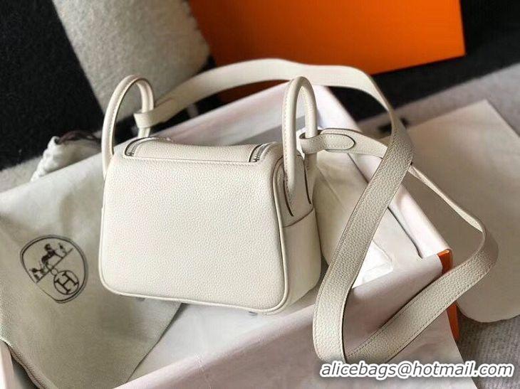 Comfortable Hermes mini Lindy Original Togo Leather Bag LD19 White&Silver-Tone Metal