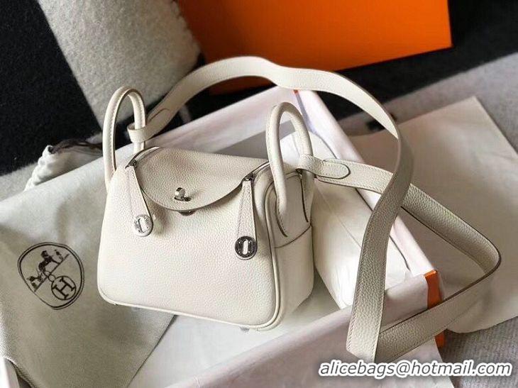 Comfortable Hermes mini Lindy Original Togo Leather Bag LD19 White&Silver-Tone Metal