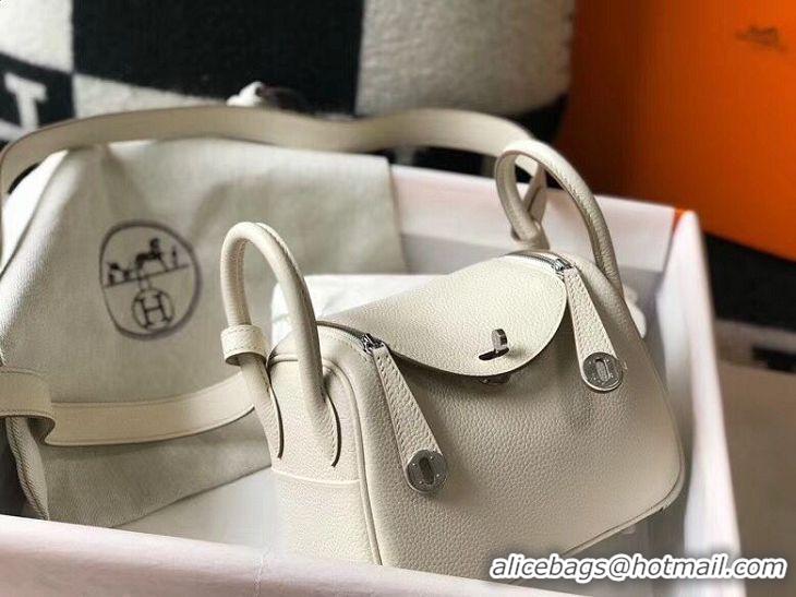 Comfortable Hermes mini Lindy Original Togo Leather Bag LD19 White&Silver-Tone Metal