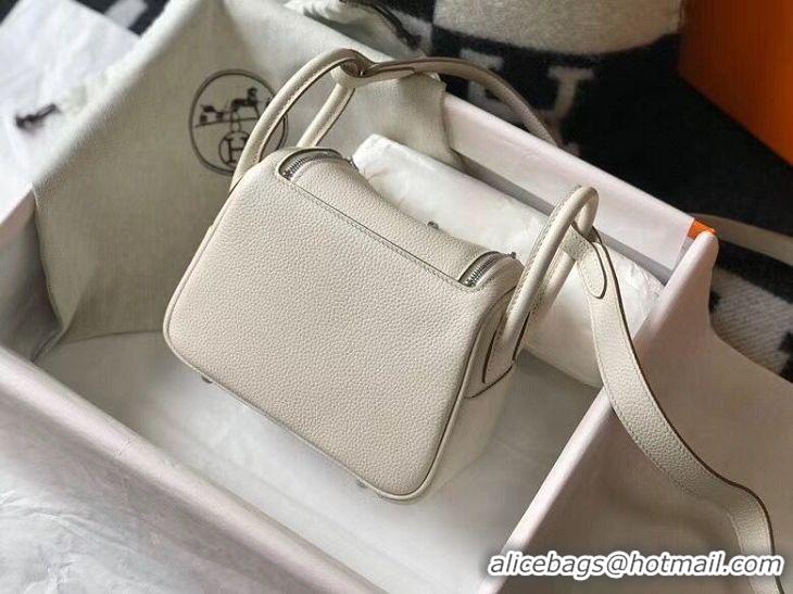 Comfortable Hermes mini Lindy Original Togo Leather Bag LD19 White&Silver-Tone Metal