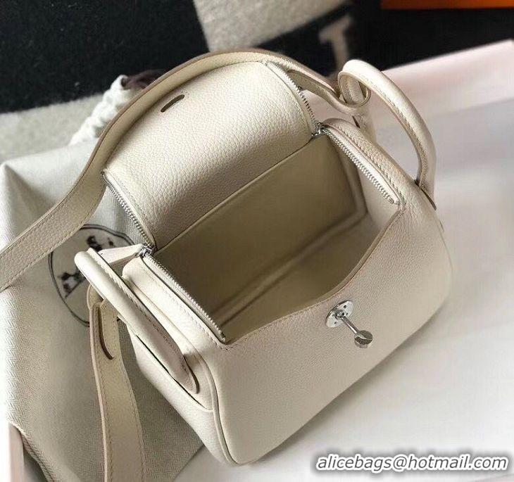 Comfortable Hermes mini Lindy Original Togo Leather Bag LD19 White&Silver-Tone Metal