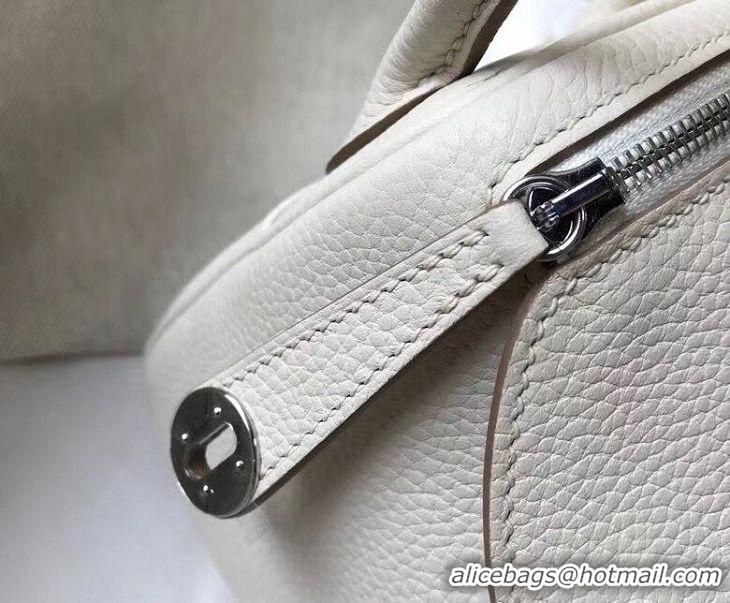 Comfortable Hermes mini Lindy Original Togo Leather Bag LD19 White&Silver-Tone Metal