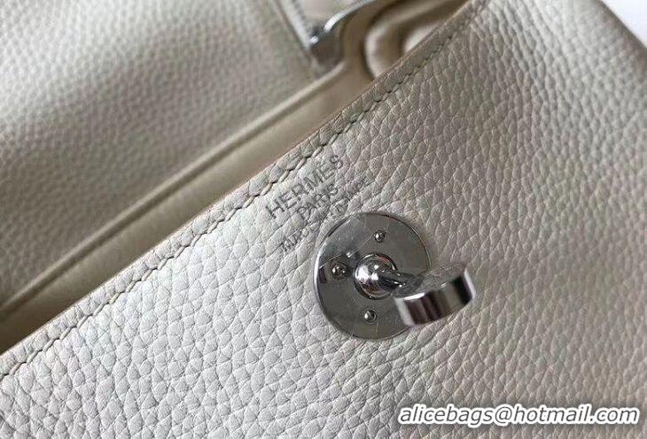 Comfortable Hermes mini Lindy Original Togo Leather Bag LD19 White&Silver-Tone Metal