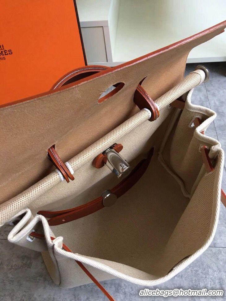 Fashion Hermes Herbag 31CM Original Canvas Leather & Calfskin 45987 brown&white