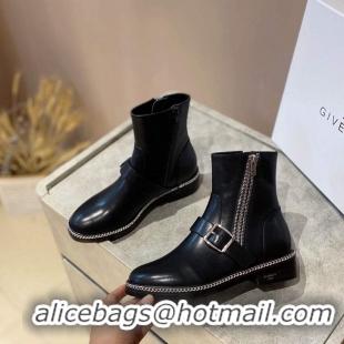 Top Grade Givenchy Calfskin Chain Back Flat Short Boots G02342 Black 2020