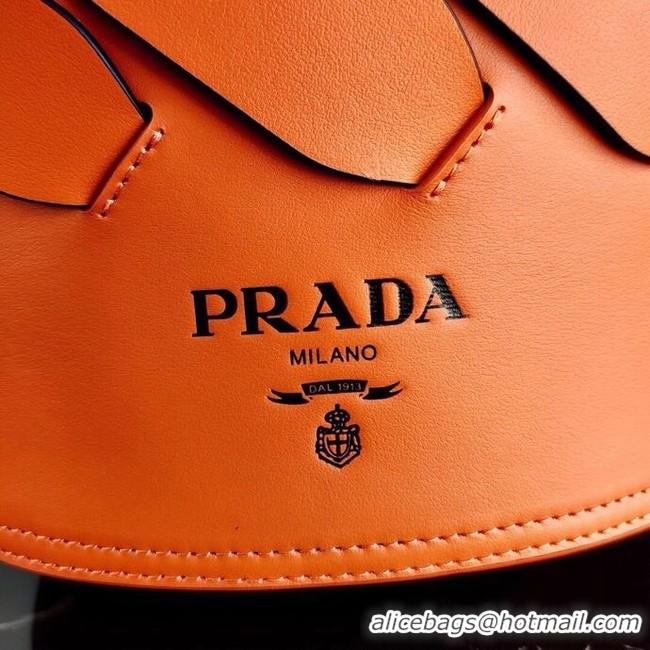 Purchase Prada Original Leather Woven Pattern Bucket Bag 1BG049 orange