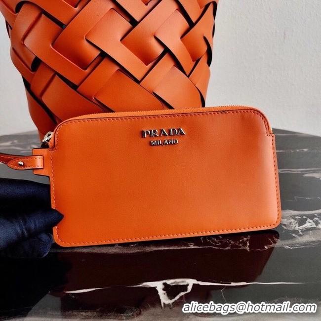 Purchase Prada Original Leather Woven Pattern Bucket Bag 1BG049 orange