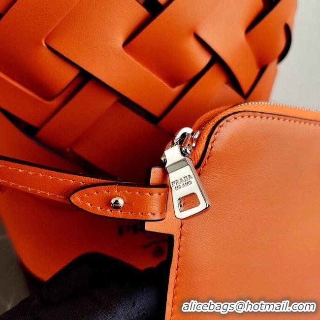 Purchase Prada Original Leather Woven Pattern Bucket Bag 1BG049 orange