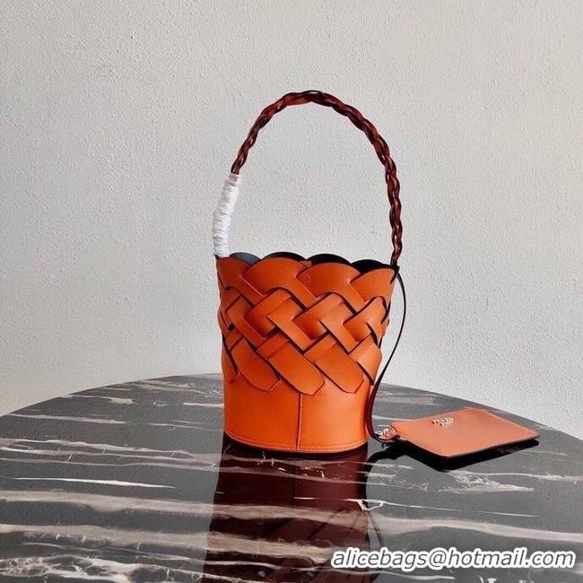 Purchase Prada Original Leather Woven Pattern Bucket Bag 1BG049 orange