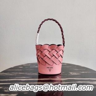 Stylish Prada Original Leather Woven Pattern Bucket Bag 1BG049 pink