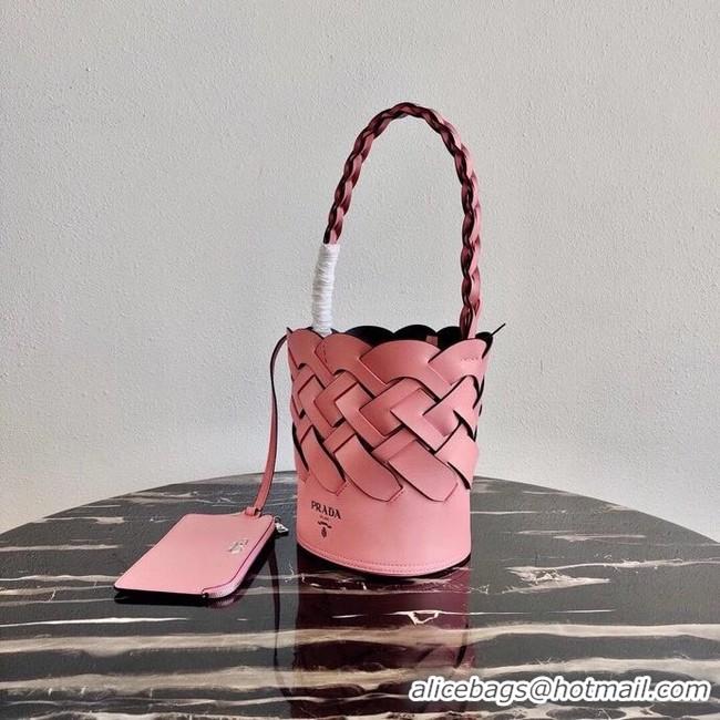 Stylish Prada Original Leather Woven Pattern Bucket Bag 1BG049 pink