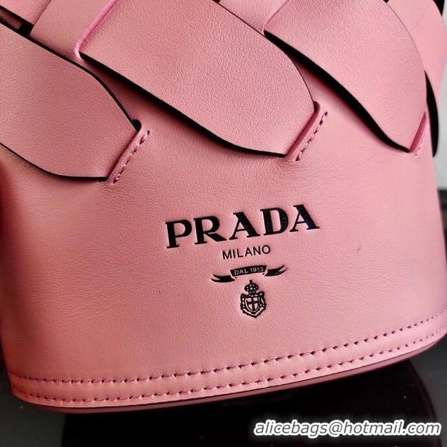 Stylish Prada Original Leather Woven Pattern Bucket Bag 1BG049 pink