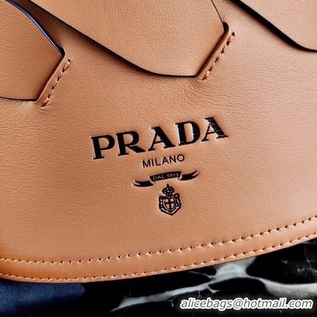 Luxury Discount Prada Original Leather Woven Pattern Bucket Bag 1BG049 apricot