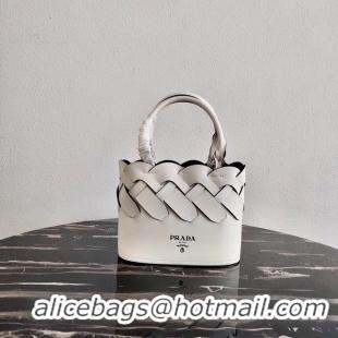 Luxury Prada Leather Tress Tote 1BG318 white