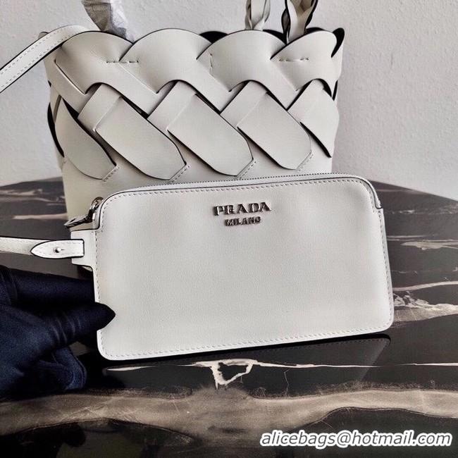 Luxury Prada Leather Tress Tote 1BG318 white