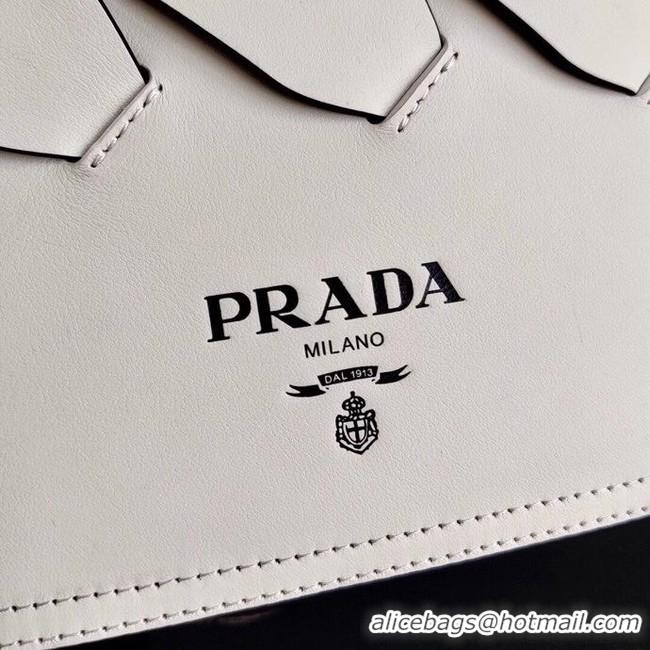 Luxury Prada Leather Tress Tote 1BG318 white