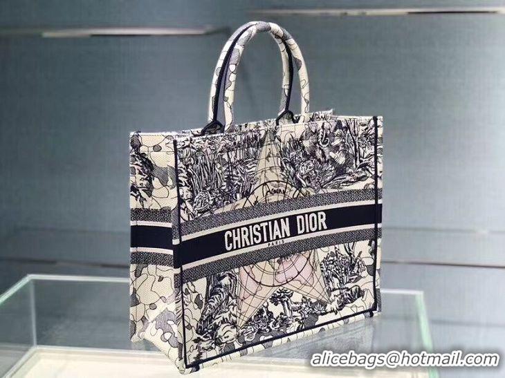 Elegant DIOR BOOK TOTE EMBROIDERED CANVAS BAG C1286-16