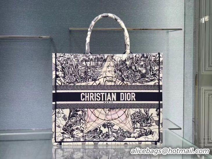 Elegant DIOR BOOK TOTE EMBROIDERED CANVAS BAG C1286-16