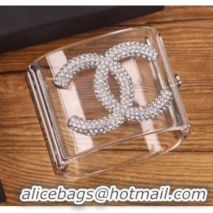 Low Price Chanel Transparent Resin Crystal CC Cuff Bracelet CC0553 2019