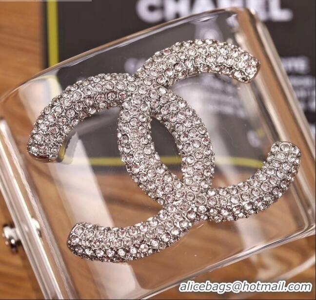 Low Price Chanel Transparent Resin Crystal CC Cuff Bracelet CC0553 2019