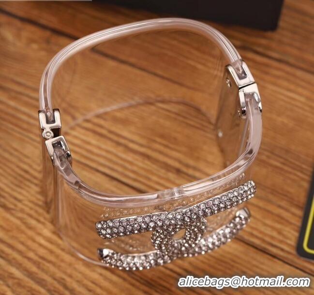 Low Price Chanel Transparent Resin Crystal CC Cuff Bracelet CC0553 2019