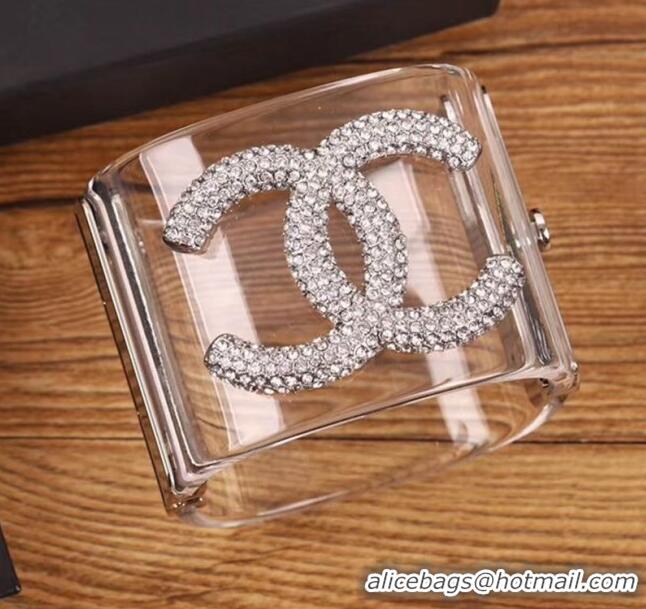 Low Price Chanel Transparent Resin Crystal CC Cuff Bracelet CC0553 2019