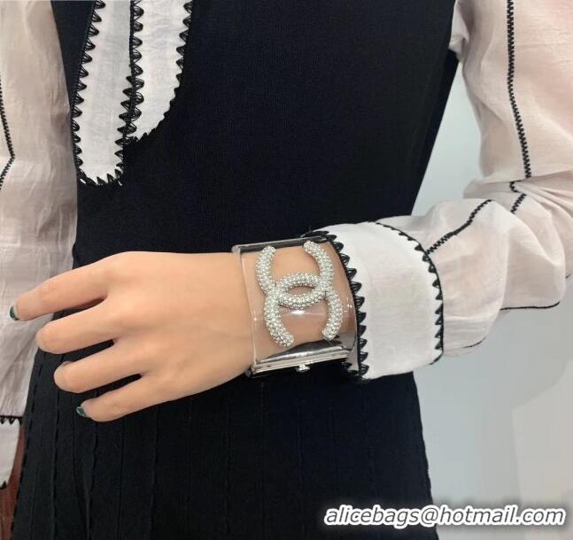 Low Price Chanel Transparent Resin Crystal CC Cuff Bracelet CC0553 2019