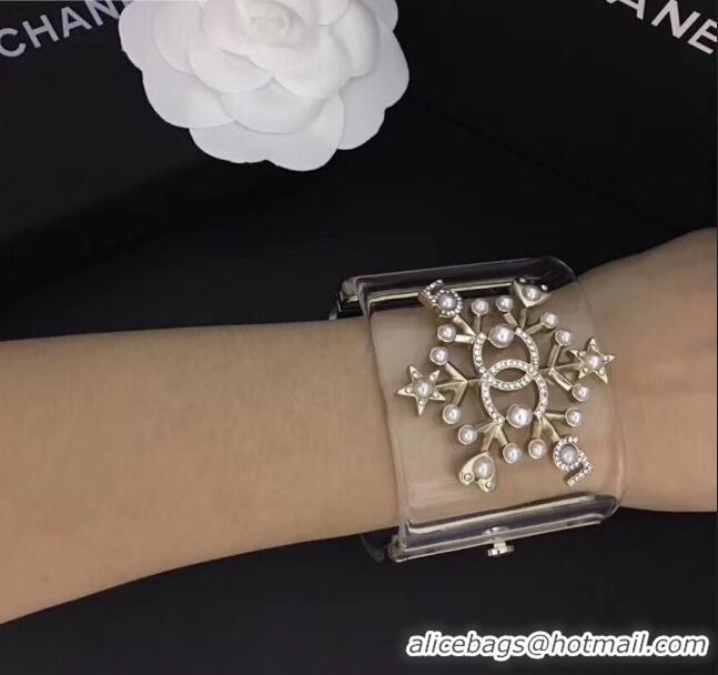 Low Cost Chanel Resin Snowflake Cuff Bracelet CC1620 2019