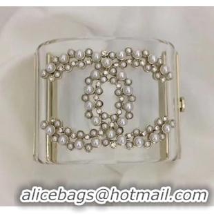 Unique Style Chanel Resin Double Pearl CC Cuff Bracelet CC1621 2019