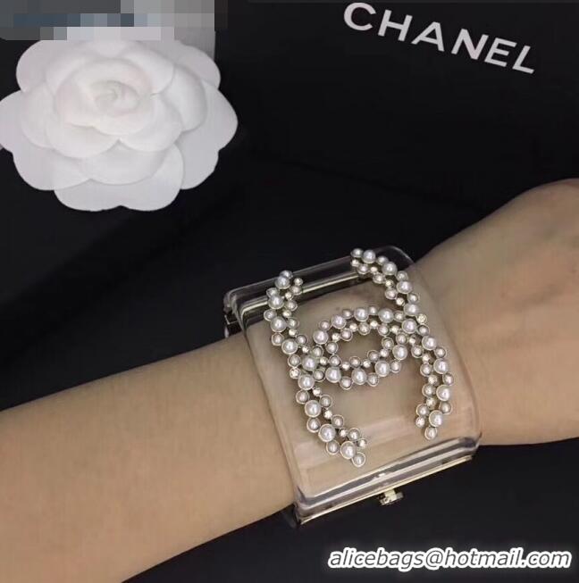 Unique Style Chanel Resin Double Pearl CC Cuff Bracelet CC1621 2019