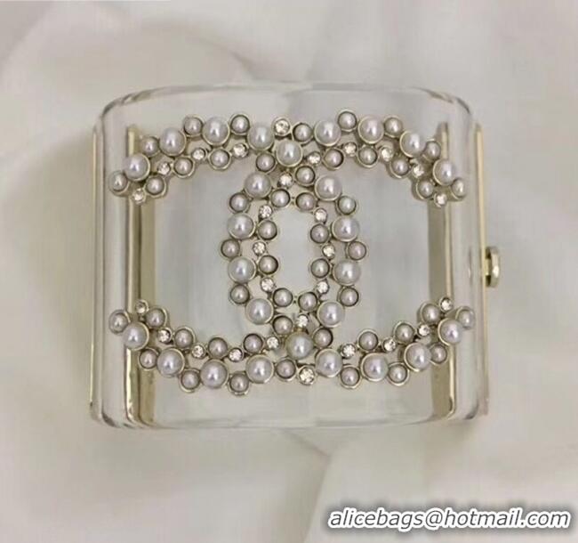 Unique Style Chanel Resin Double Pearl CC Cuff Bracelet CC1621 2019