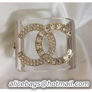 Good Taste Chanel Resin Crystal CC Cuff Bracelet CC1622 Gold 2019