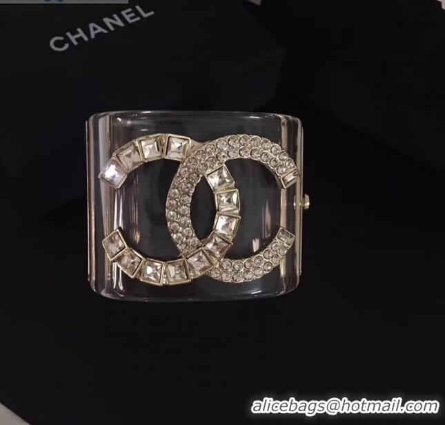 Good Taste Chanel Resin Crystal CC Cuff Bracelet CC1622 Gold 2019