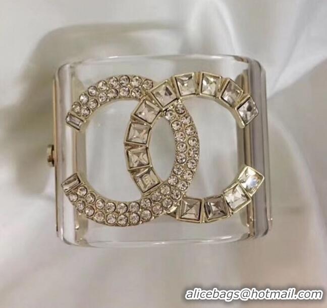 Good Taste Chanel Resin Crystal CC Cuff Bracelet CC1622 Gold 2019