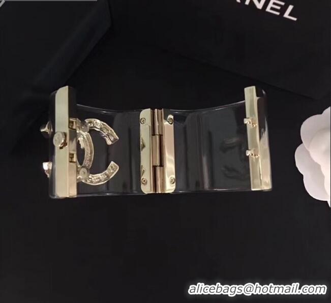 Good Taste Chanel Resin Crystal CC Cuff Bracelet CC1622 Gold 2019