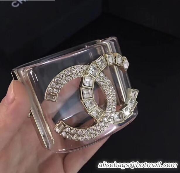 Good Taste Chanel Resin Crystal CC Cuff Bracelet CC1622 Gold 2019