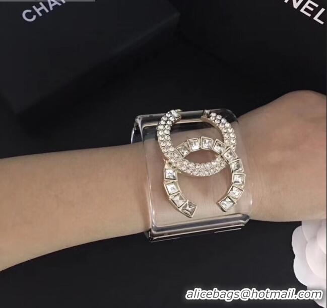 Good Taste Chanel Resin Crystal CC Cuff Bracelet CC1622 Gold 2019