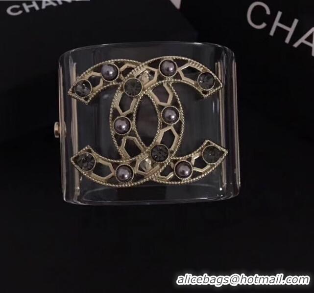 Low Price Chanel Resin Cutout Pearl CC Cuff Bracelet CC1626 Black 2019