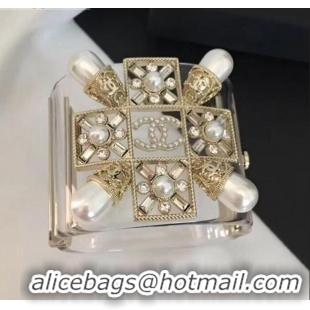 Hot Sell Chanel Resin Square Pearl Cuff Bracelet CC1629 2019