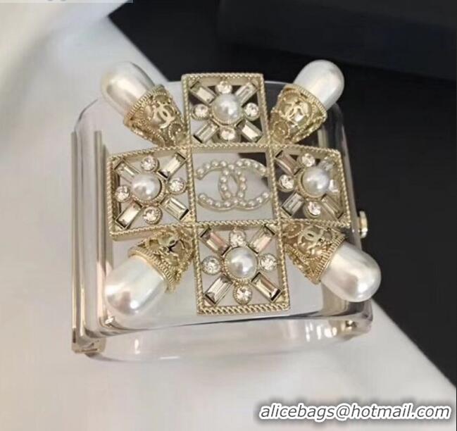 Hot Sell Chanel Resin Square Pearl Cuff Bracelet CC1629 2019