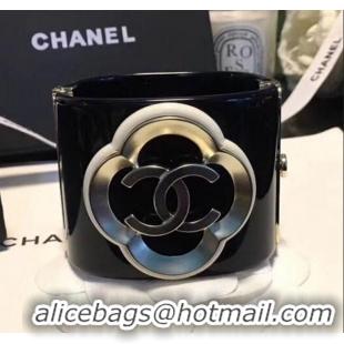 Best Quality Chanel Resin Camellia Bloom Cuff Bracelet CC1633 Black 2019