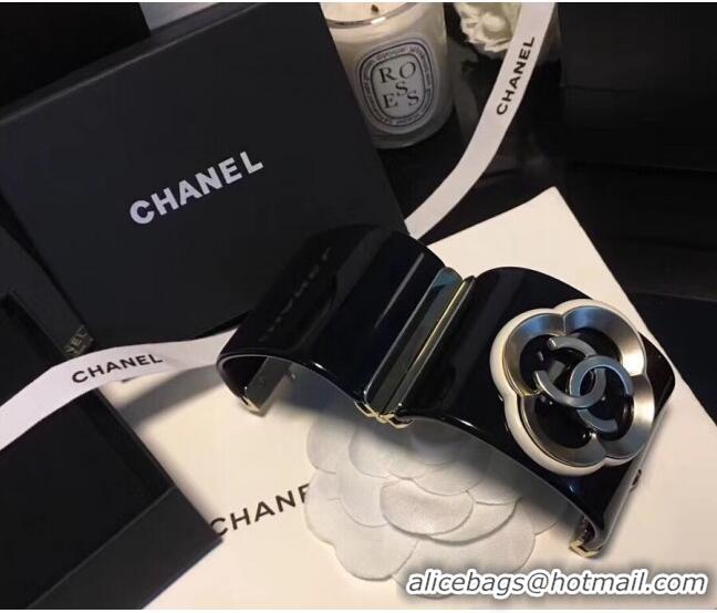 Best Quality Chanel Resin Camellia Bloom Cuff Bracelet CC1633 Black 2019