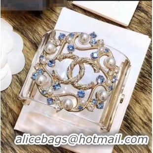 Best Price Chanel Resin CC Bloom Crystal Cuff Bracelet CC1634 Blue 2019