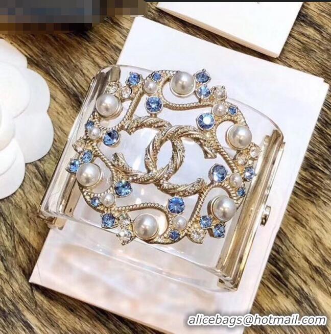 Best Price Chanel Resin CC Bloom Crystal Cuff Bracelet CC1634 Blue 2019