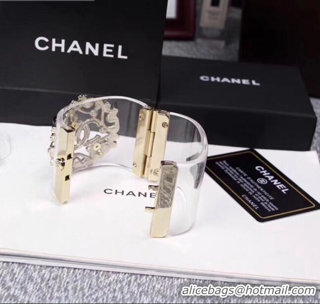 Low Cost Chanel Resin CC Bloom Crystal Cuff Bracelet CC1635 Black 2019