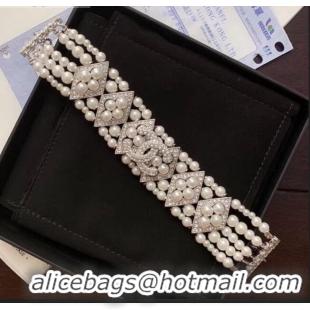 Cheapest Chanel Rhombus Pearl Choker Bracelet AB2258 2019